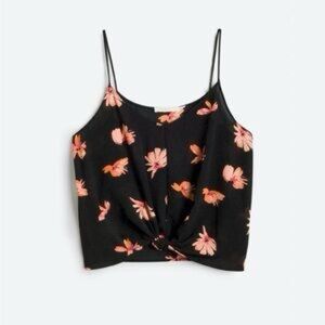7️⃣Lush Twist Front Floral Camisole Cropped Tank Black Orange Pink